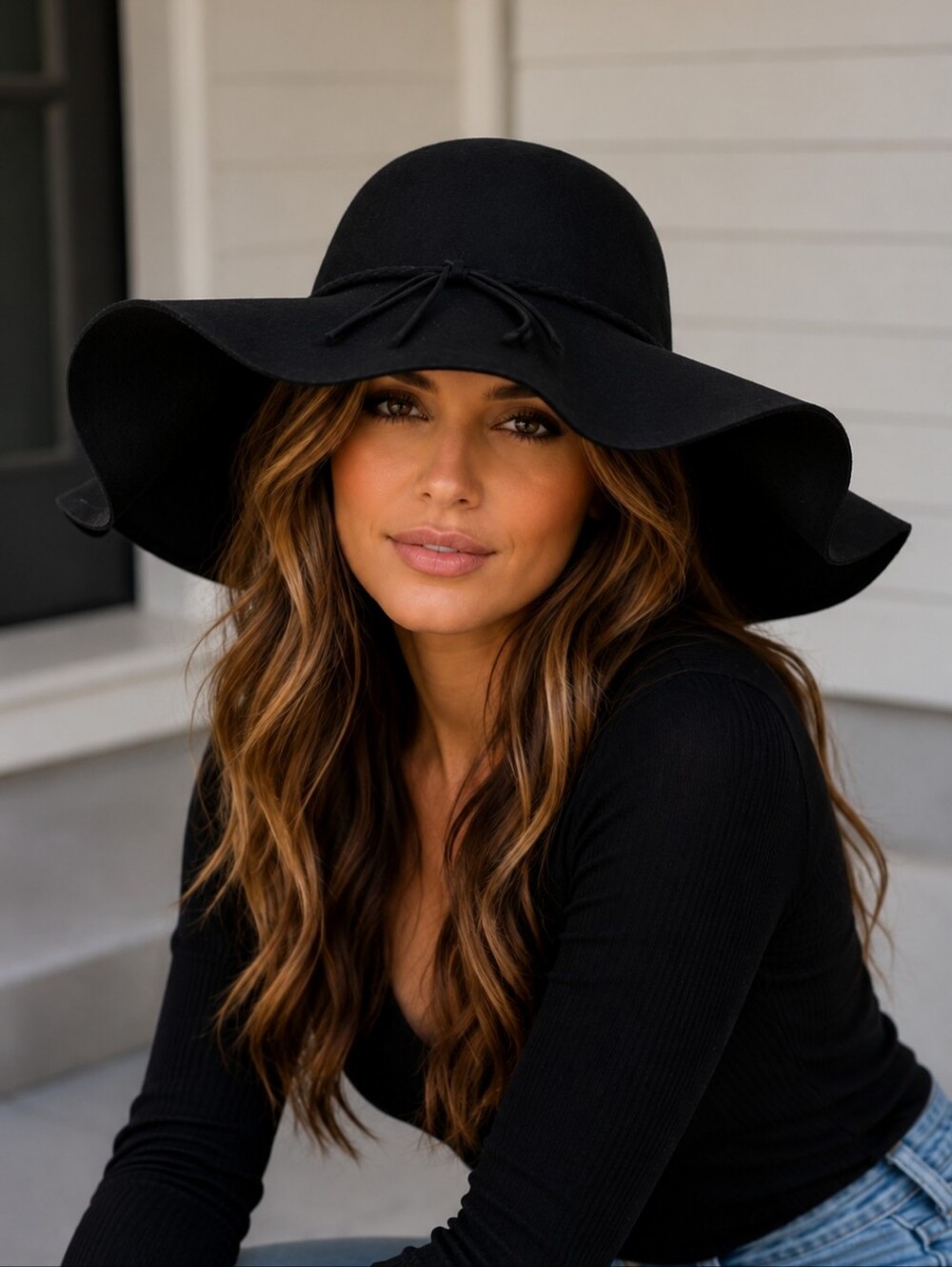 NWOT 2011 American Eagle black wool Felt wide brim floppy hat